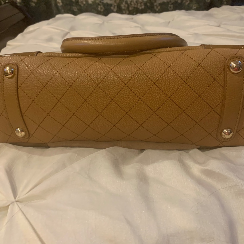 Sharif Camel Leather/Patent/Suede Satchel Handbag - Picture 6 of 9